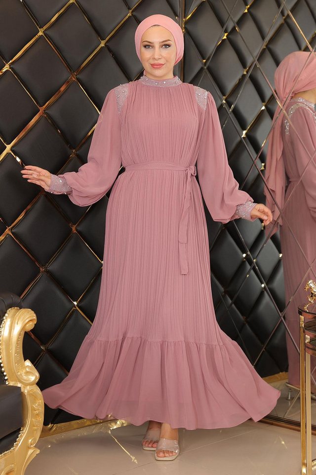 MODAMİHRAM Abendkleid KleidGerüschtes Stein Chiffon Abendkleid von MODAMİHRAM