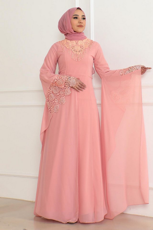 MODAMİHRAM Abendkleid Spitzen-Abendkleid Puder 6127 von MODAMİHRAM