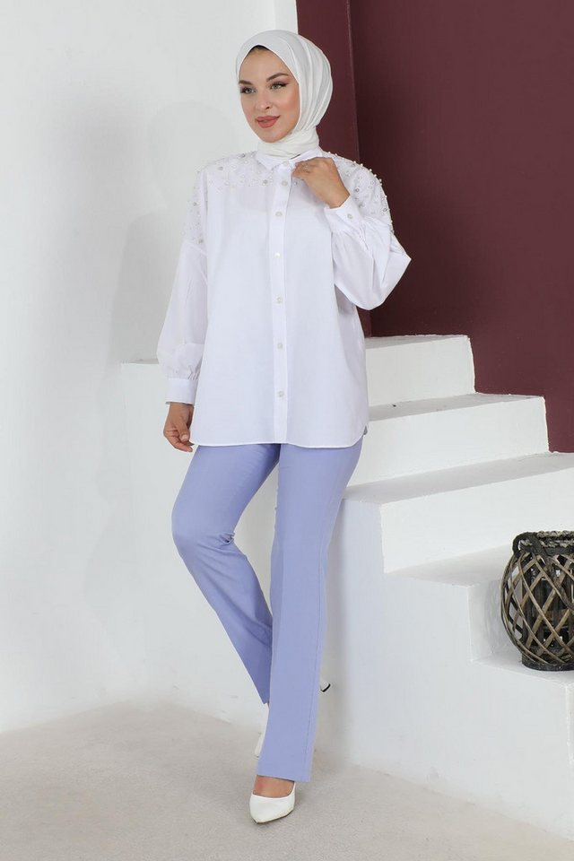 MODAMİHRAM Chinohose Lilafarbene Linien-Detail-Hose 6078 von MODAMİHRAM