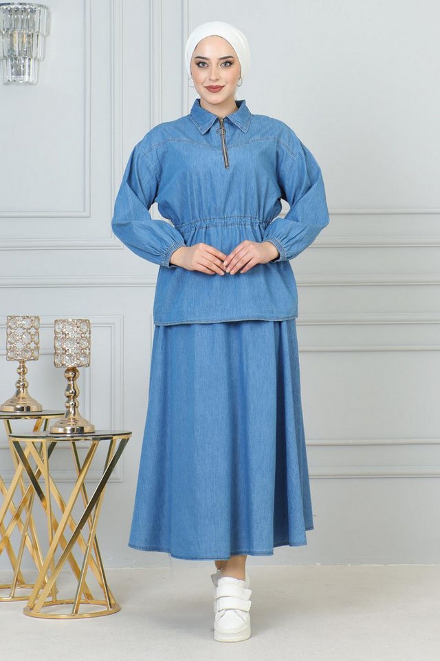 MODAMİHRAM Tunikakleid Blaues Jeansrock-Set mit Schnürdetail von MODAMİHRAM