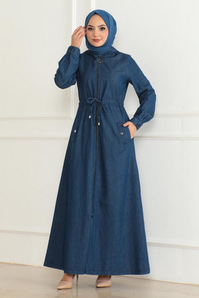 MODAMİHRAM Maxikleid Dunkelblaue Denim-Tunika mit Schnürdetail 19226 von MODAMİHRAM