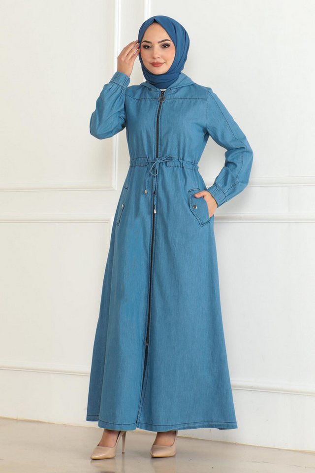 MODAMİHRAM Maxikleid Dunkelblaue Denim-Tunika mit Schnürdetail 19226 von MODAMİHRAM