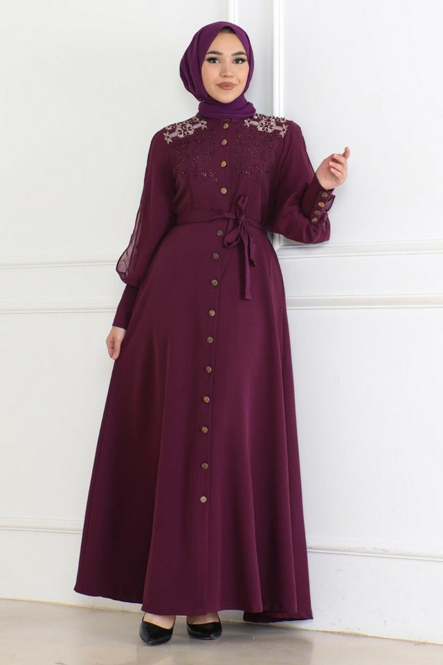 MODAMİHRAM Maxikleid Knopf Detail Kleid - Lila 6118 von MODAMİHRAM