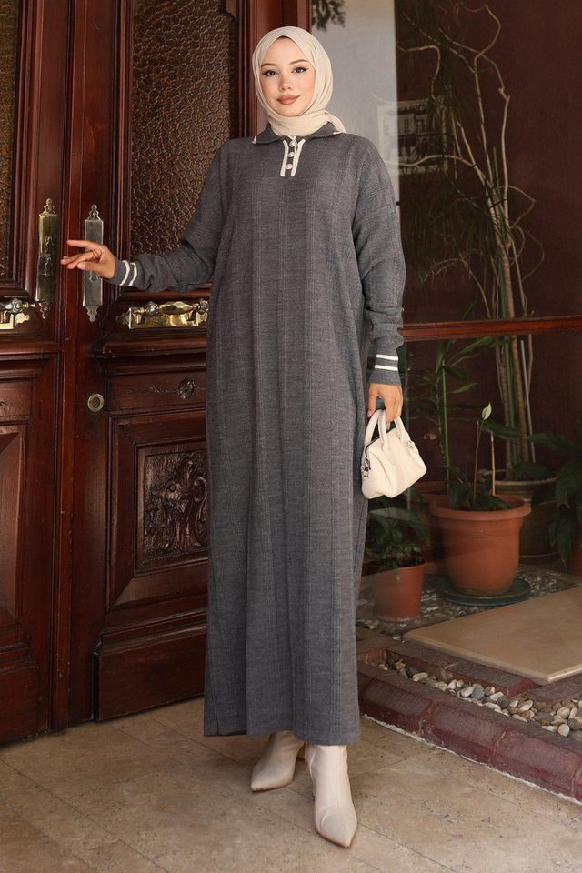 MODAMİHRAM Maxikleid Knopf Detail Strickkleid Schwarz 6153 von MODAMİHRAM