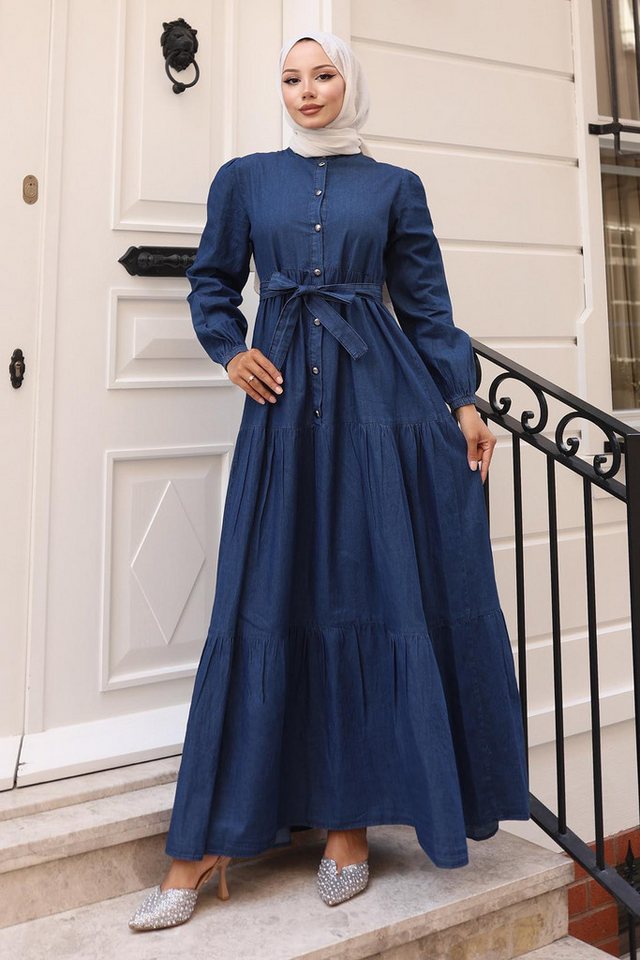 MODAMİHRAM Maxikleid Knopfleinenkleid - Hellblau 19263 von MODAMİHRAM