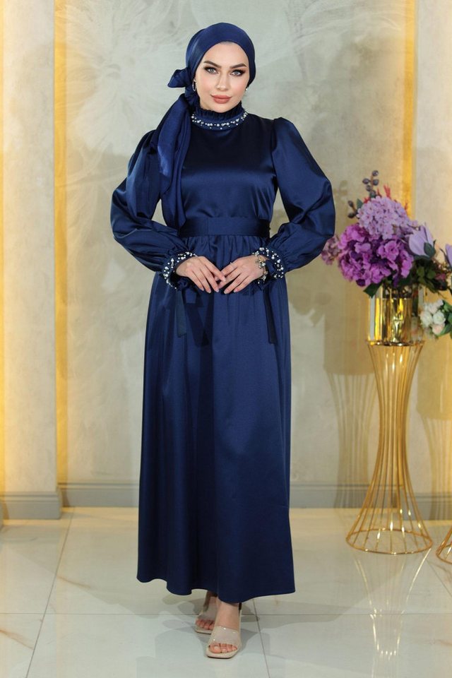 MODAMİHRAM Midikleid Abendkleid aus Satin mit Perlen von MODAMİHRAM