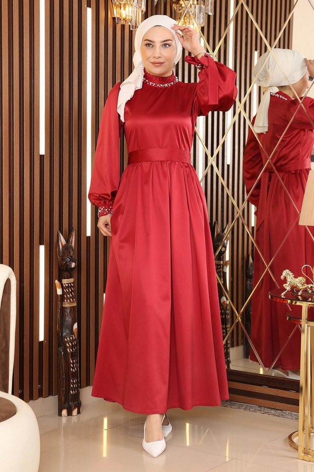 MODAMİHRAM Midikleid Abendkleid aus Satin mit Perlen MODAMİHRAM Midikleid Abendkleid aus Satin mit Perlen von MODAMİHRAM