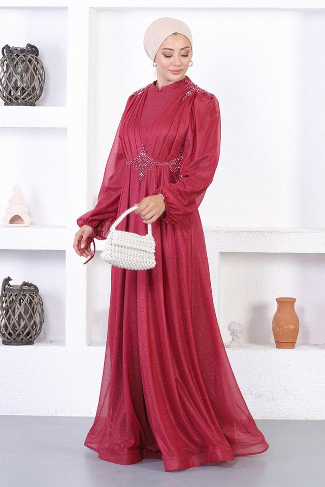 MODAMİHRAM Midikleid Abendkleid mit Perlen und Glitzer MODAMİHRAM Midikleid Abendkleid mit Perlen und Glitzer von MODAMİHRAM
