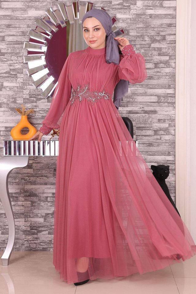MODAMİHRAM Midikleid Abendkleid mit Perlen und Spitze von MODAMİHRAM