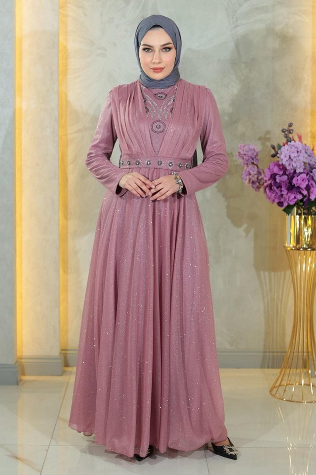 MODAMİHRAM Midikleid ElbiseStein Detail Drapiert Pailletten Abendkleid von MODAMİHRAM