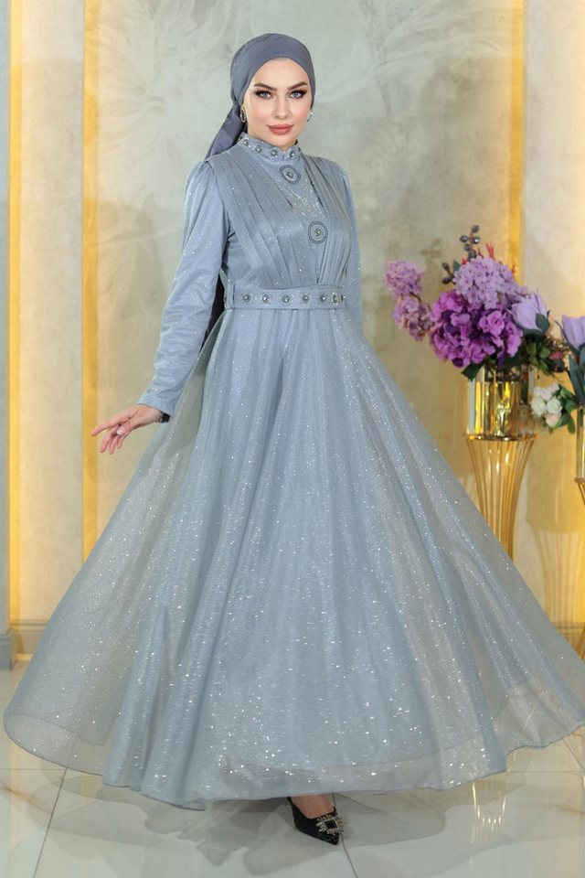 MODAMİHRAM Midikleid ElbiseStein Detail Drapiert Pailletten Abendkleid von MODAMİHRAM
