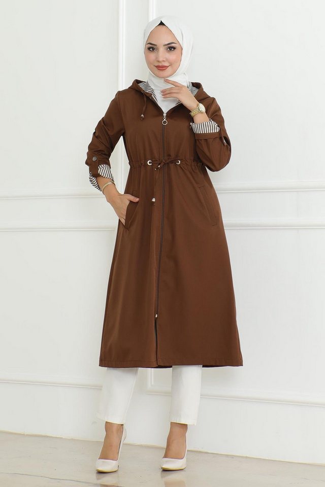 MODAMİHRAM Trenchcoat Kapuzen-Zipper-Trenchcoat Beige 19205 von MODAMİHRAM