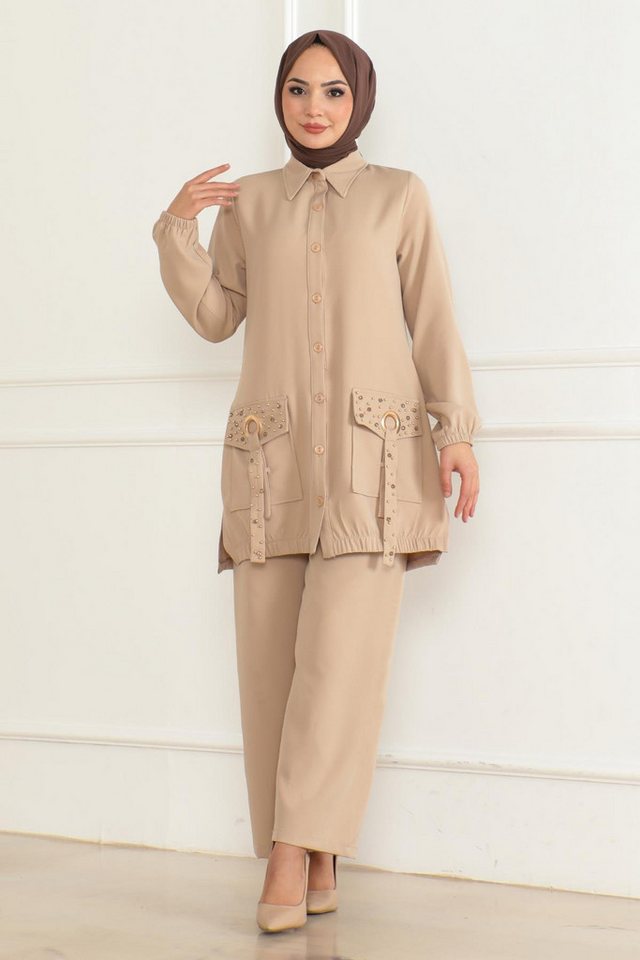 MODAMİHRAM Tunika Ausführliches Beige Set 19229 von MODAMİHRAM