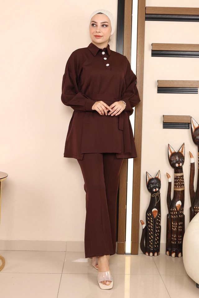 MODAMİHRAM Tunika Braunes Split-Set MSW19129-5 von MODAMİHRAM