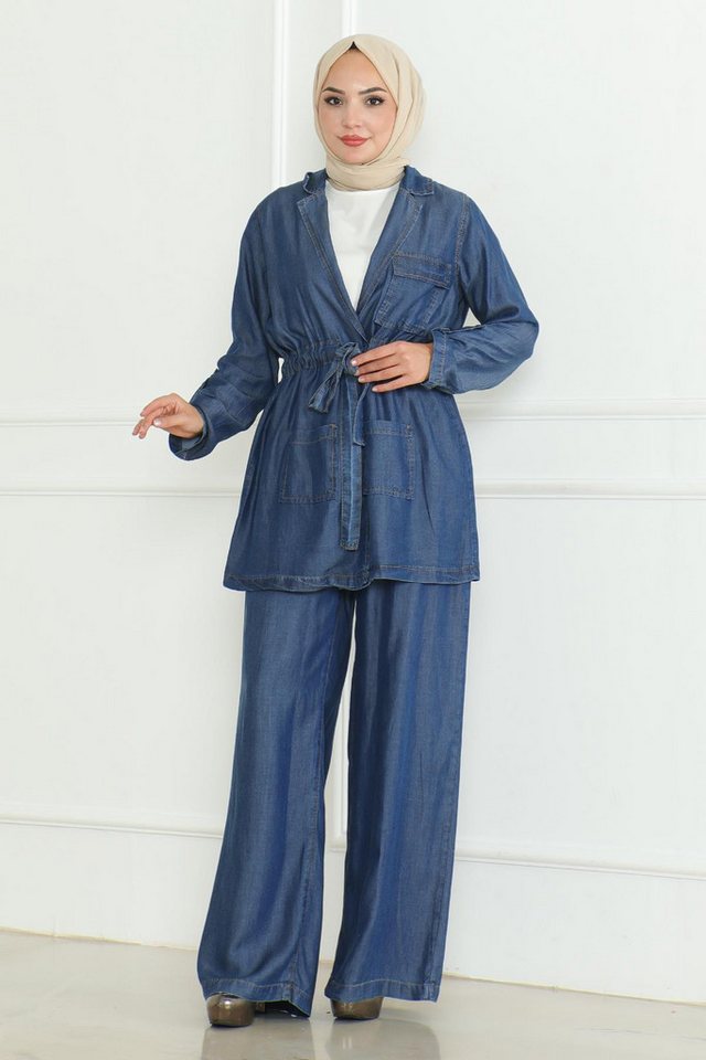 MODAMİHRAM Tunika Dunkelblaues Denim-Set mit Schnürdetail 19209 von MODAMİHRAM