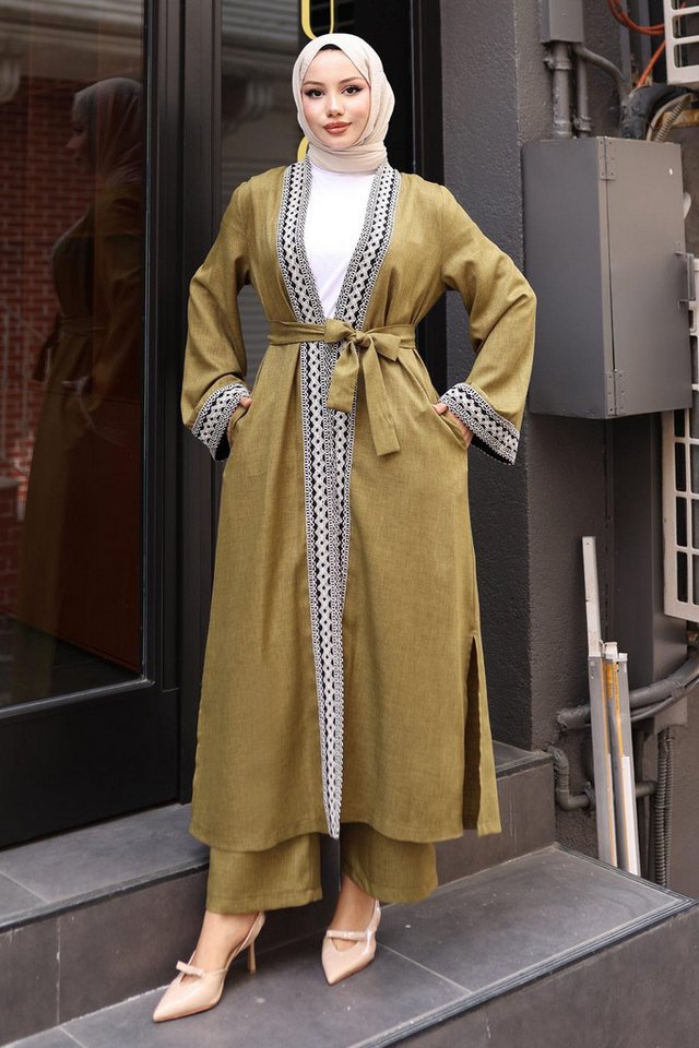 MODAMİHRAM Tunika Ethnisches Druck Kimono Set Olive MSW19251-4 von MODAMİHRAM