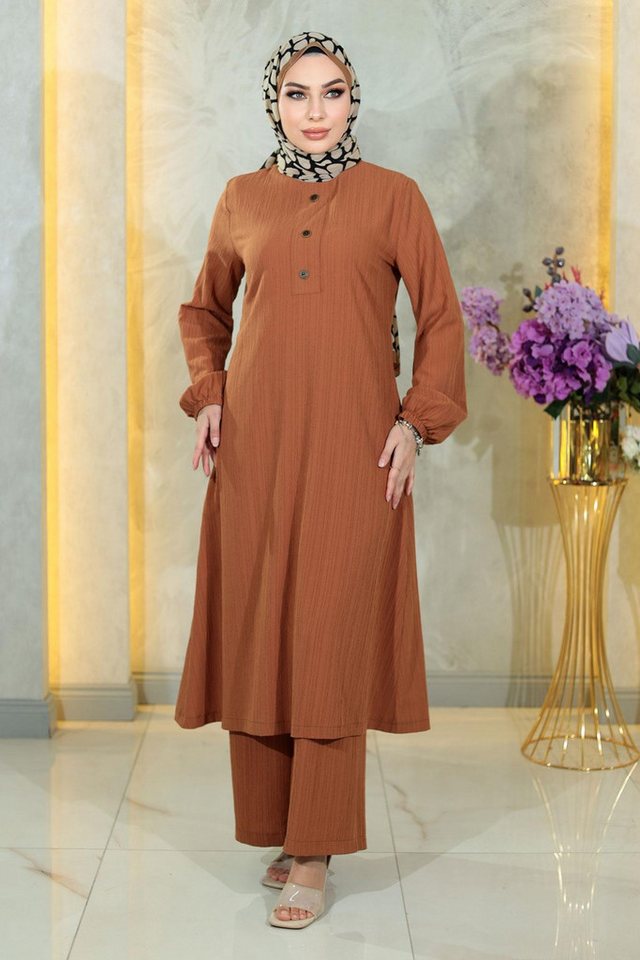 MODAMİHRAM Tunika Geknöpftes Bescheidenes Set - Tabby MSW10358-5 von MODAMİHRAM