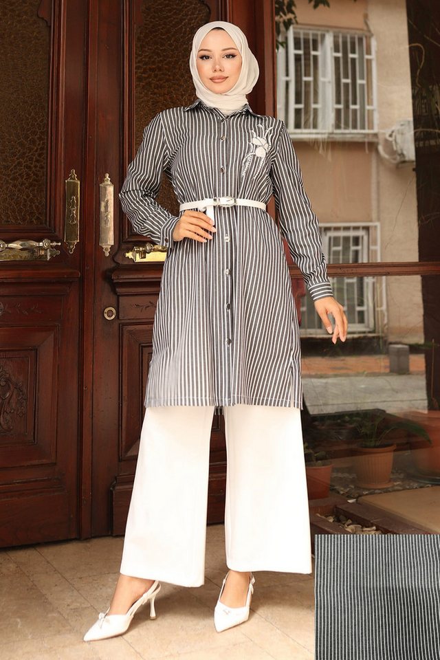 MODAMİHRAM Tunika Gestreiftes Besticktes Set Schwarz 19261 von MODAMİHRAM