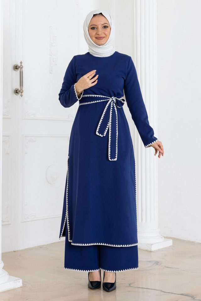 MODAMİHRAM Tunika Indigo Gestepptes Gürtel-Set MSW19365-2 von MODAMİHRAM