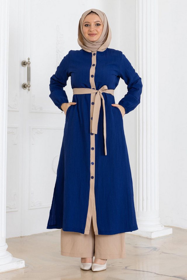 MODAMİHRAM Tunika Indigo Kapuzenknopf-Set MSW19238-3 von MODAMİHRAM