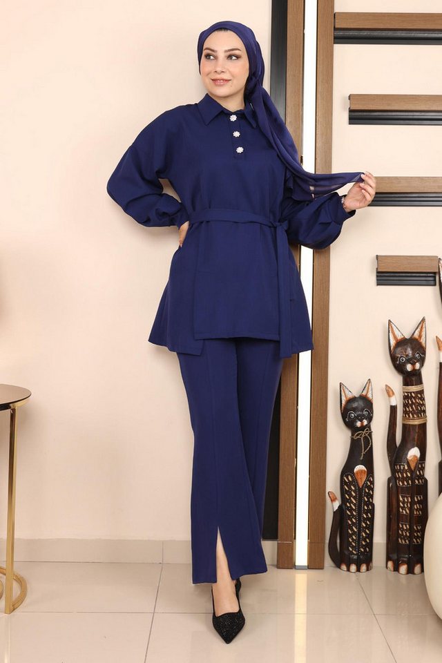 MODAMİHRAM Tunika Indigo Zerrissenes Set MSW19129-2 von MODAMİHRAM