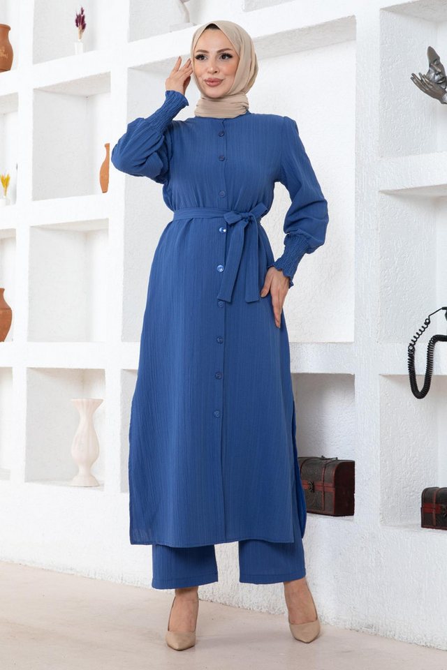 MODAMİHRAM Tunika Indigo Zerrissenes Set MSW19233-2 von MODAMİHRAM