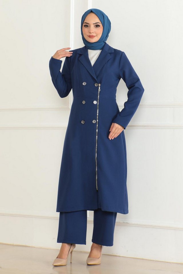 MODAMİHRAM Tunika Knopf Detail Reißverschluss Anzug Beige 19219 von MODAMİHRAM