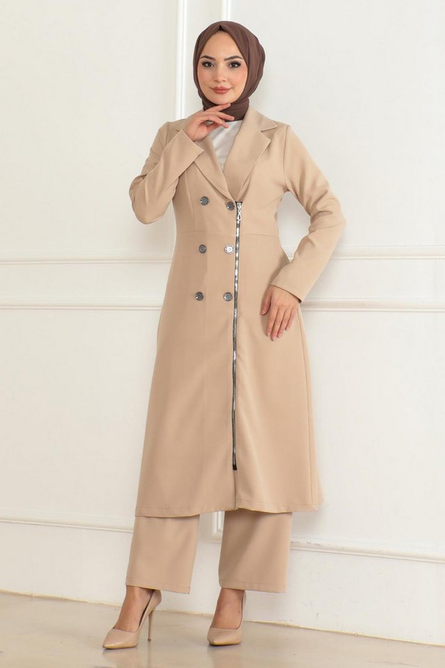 MODAMİHRAM Tunika Knopf Detail Reißverschluss-Set in Beige MSW19219-5 von MODAMİHRAM