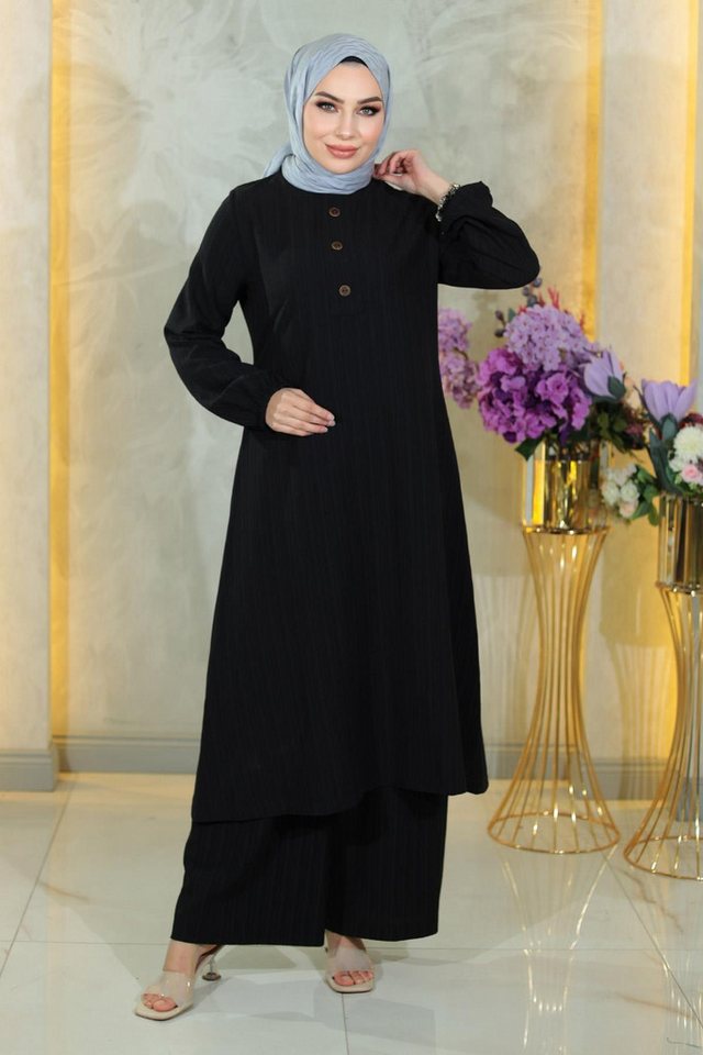 MODAMİHRAM Tunika Knopf-Hijab-Set Schwarz MSW10358-1 von MODAMİHRAM