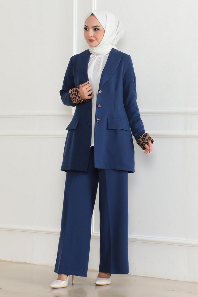 MODAMİHRAM Tunika Leopardenmuster Set Indigo 19218 von MODAMİHRAM