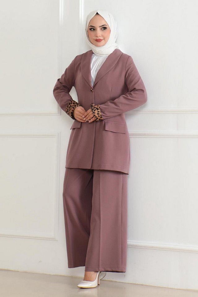 MODAMİHRAM Tunika Leopardenmuster Set Indigo 19218 von MODAMİHRAM