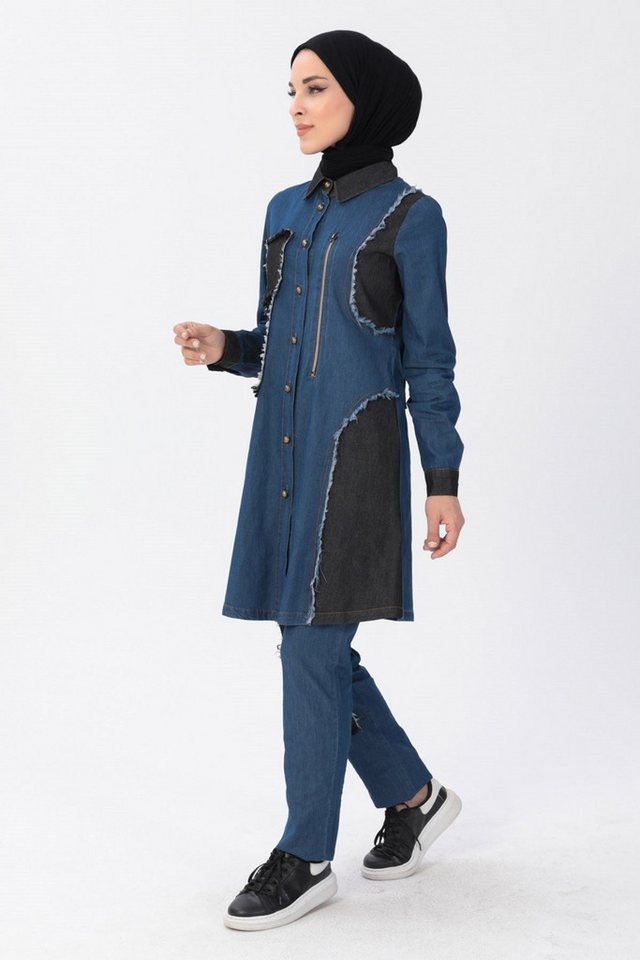 MODAMİHRAM Tunika Reißverschluss-Detail Hijab Denim Outfit von MODAMİHRAM