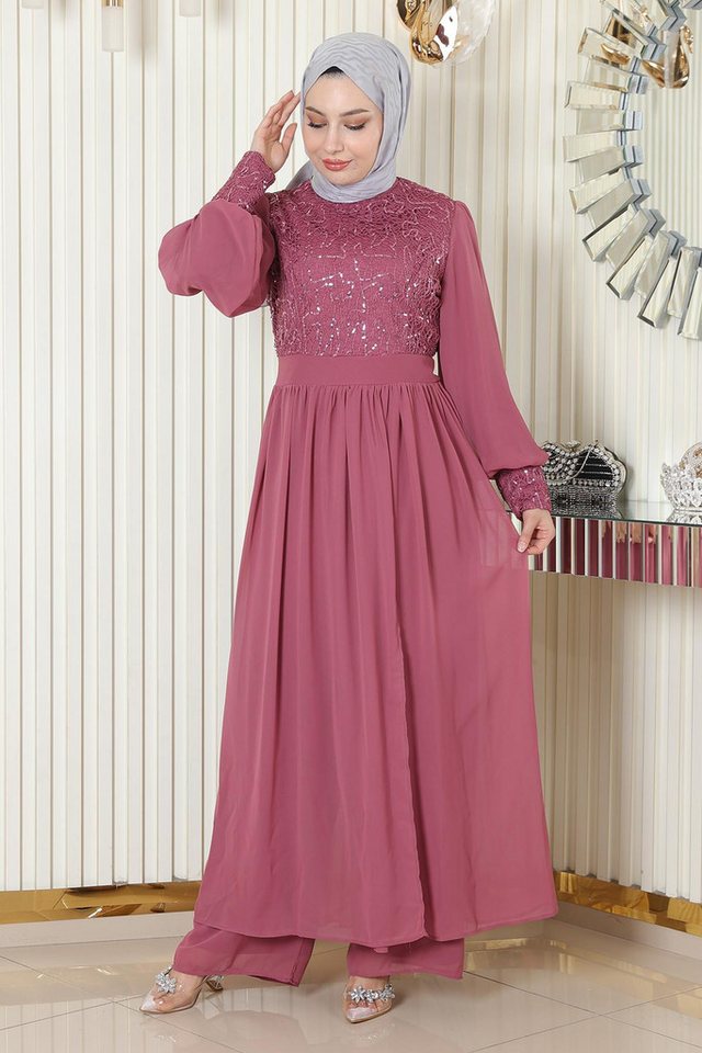 MODAMİHRAM Tunika Rosenblüten Chiffon Set MSW19190-3 von MODAMİHRAM