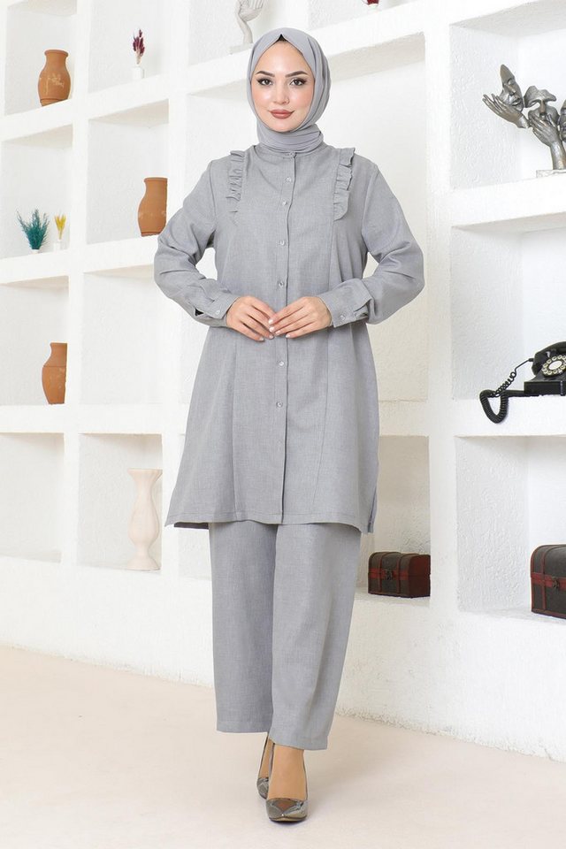 MODAMİHRAM Tunika Rüschen-Set - Grau MSW19224-5 von MODAMİHRAM