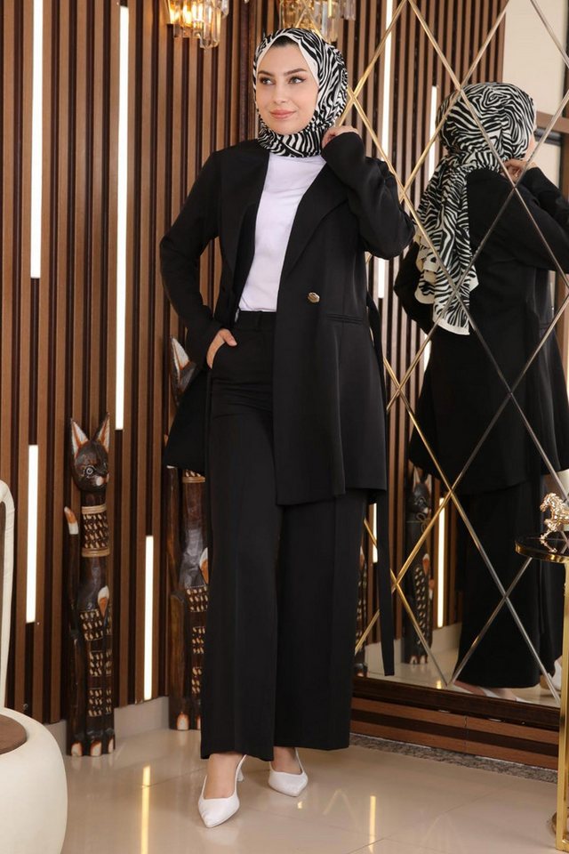 MODAMİHRAM Tunika Schwarzes Gürtel-Detail-Set MSW19106-1 von MODAMİHRAM