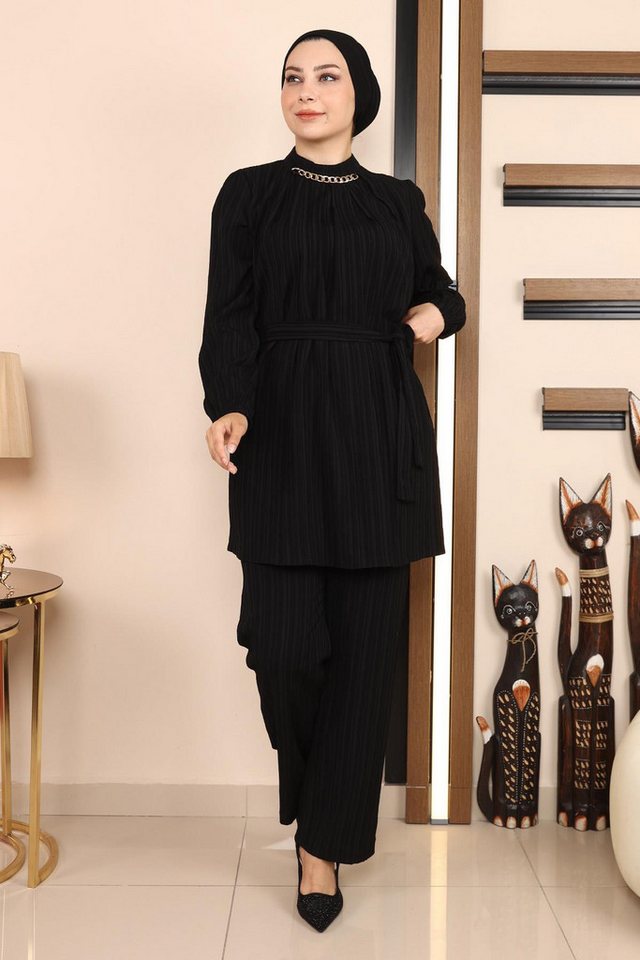 MODAMİHRAM Tunika Schwarzes Ketten-Detail Set MSW19140-1 von MODAMİHRAM