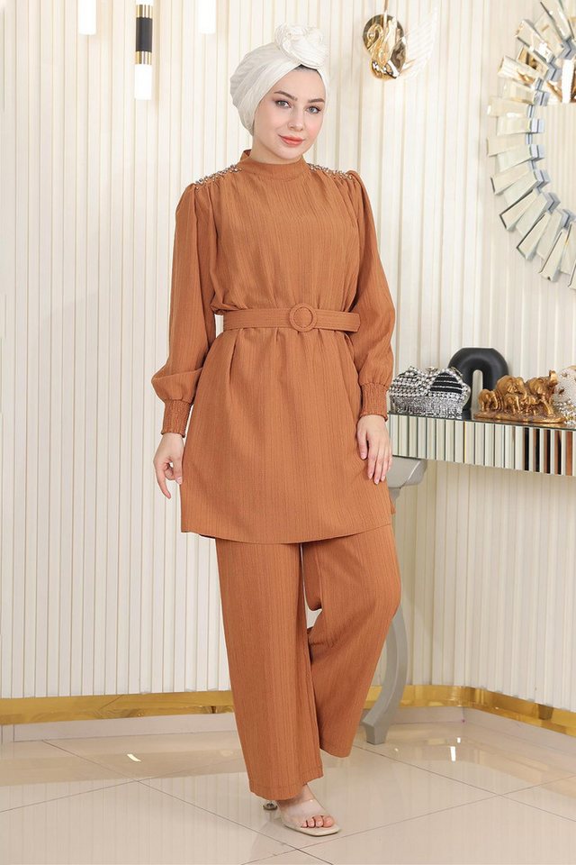 MODAMİHRAM Tunika Stein-Gürtel-Set in Tan MSW19104-4 von MODAMİHRAM