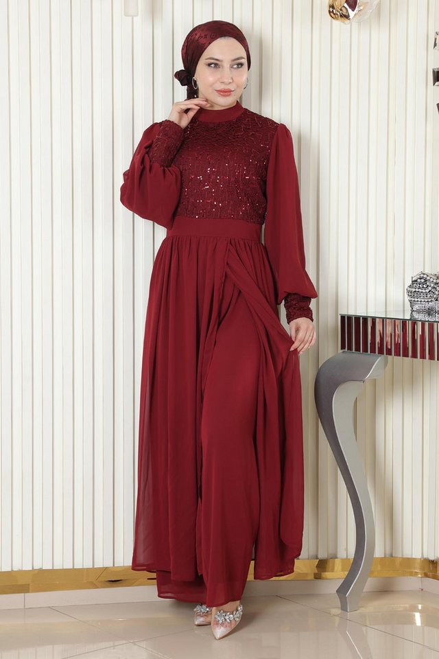 MODAMİHRAM Tunikakleid Burgunder Chiffon Set - MSW19190-2 von MODAMİHRAM