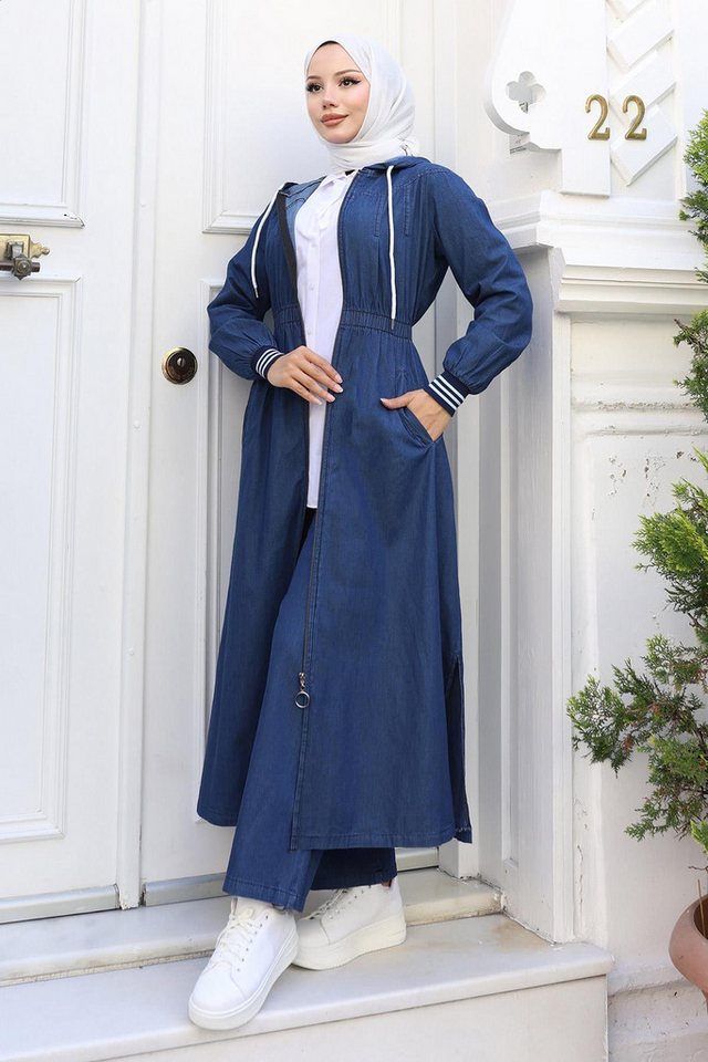 MODAMİHRAM Tunikakleid Dunkelblaues Denim-Kapuzen-Trainingsanzug mit elastischem Bund - MSW19 von MODAMİHRAM