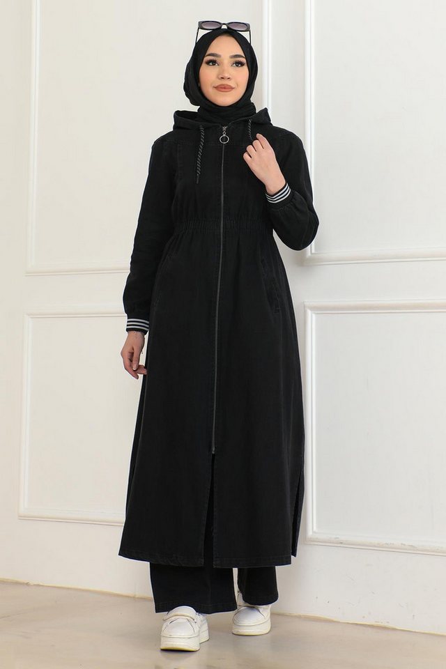 MODAMİHRAM Tunikakleid Dunkelblaues Elastisches Kapuzen-Denim-Set - 19362 von MODAMİHRAM