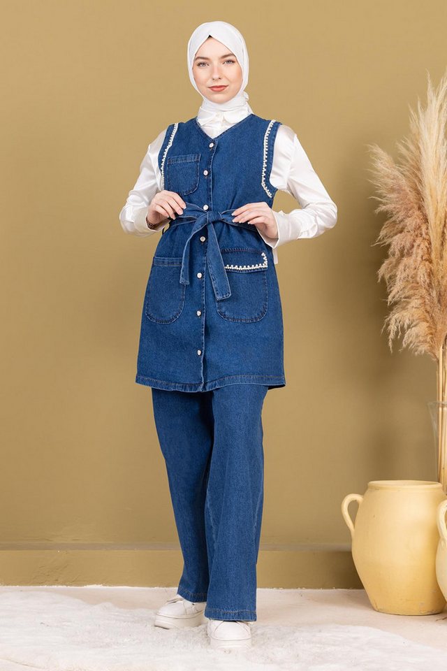 MODAMİHRAM Tunikakleid Dunkelblaues İnci Denim Set - Detailliertes Doppel-Jeans-Kombo 19245 von MODAMİHRAM