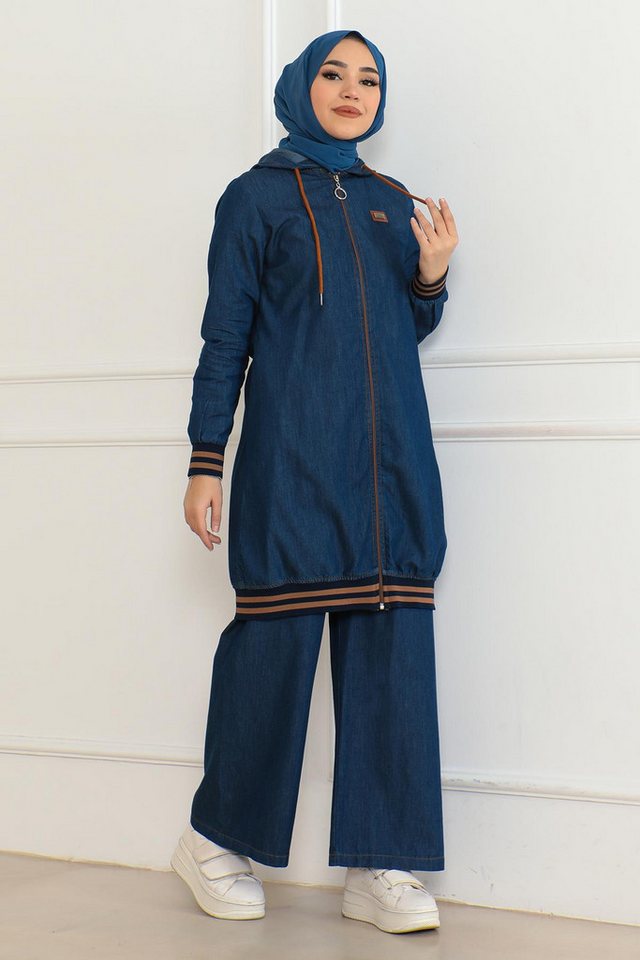 MODAMİHRAM Tunikakleid Dunkelblaues Reißverschluss-Ripp-Denim-Set - 19363 von MODAMİHRAM