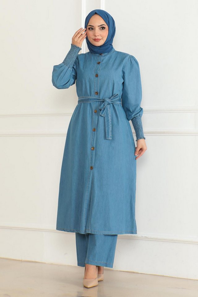 MODAMİHRAM Tunikakleid Dunkelblaues Zerrissenes Jeans-Set 19227 von MODAMİHRAM