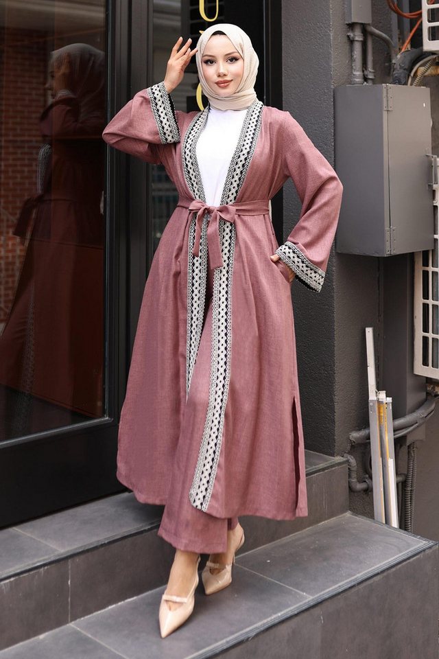 MODAMİHRAM Tunika Ethnisches Druck Kimono Set - Rose MSW19251-3 von MODAMİHRAM