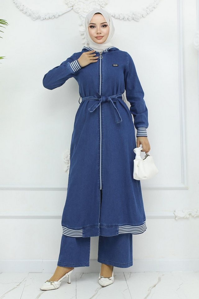 MODAMİHRAM Tunikakleid Fume Kapuzenrippen-Denim-Set - 19244 von MODAMİHRAM