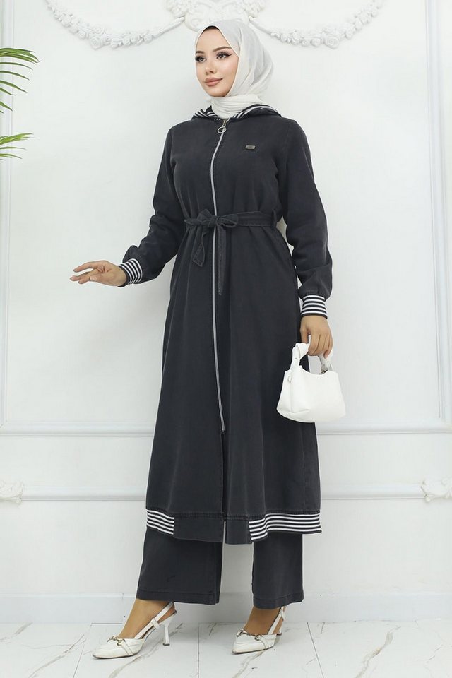 MODAMİHRAM Tunikakleid Fume Kapuzenrippen-Denim-Set - 19244 von MODAMİHRAM