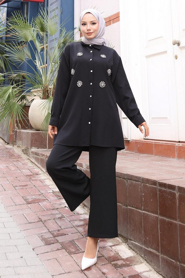 MODAMİHRAM Tunikakleid Glitzerstein Detailset Schwarz 19264 von MODAMİHRAM