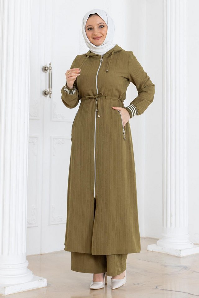 MODAMİHRAM Tunikakleid Haki Kapuzen-Trainingsanzug mit Schnürdetail - 19236 von MODAMİHRAM