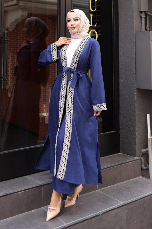 MODAMİHRAM Tunika Indigo Ethno-Print Kimono Set - MSW19251-2 von MODAMİHRAM