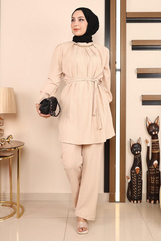 MODAMİHRAM Tunikakleid Ketten-Detail Beige Set MSW19140-3 von MODAMİHRAM
